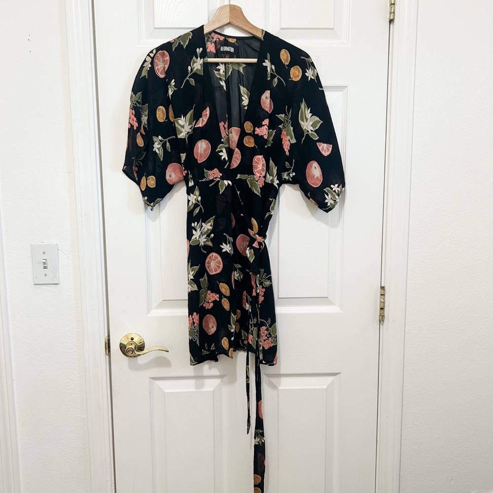 2/$30 Reformation Dress Womens XS Black Floral Tahara Short Sleeve Sheer Mini